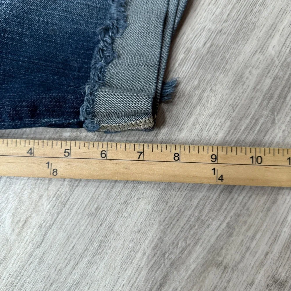 Vigoss Women Blue Distressed Denim Bermuda Shorts Size 11‎ Cuffed Frayed Hem